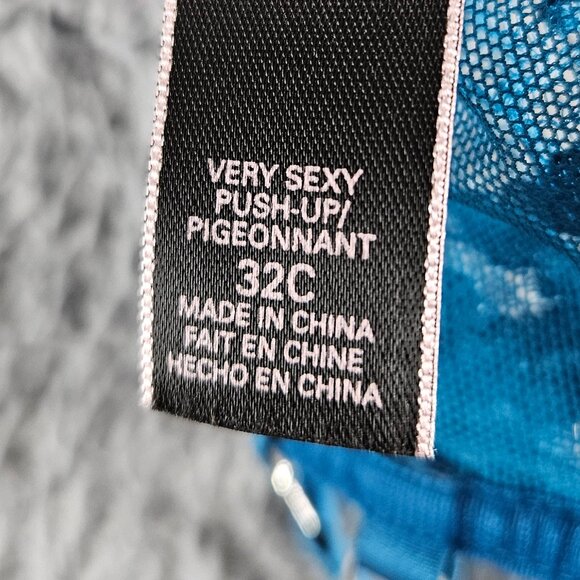 Victorias Secret Bra Womens 32C Blue Very Sexy Push Up Underwire Padded Lace - Picture 10 of 15